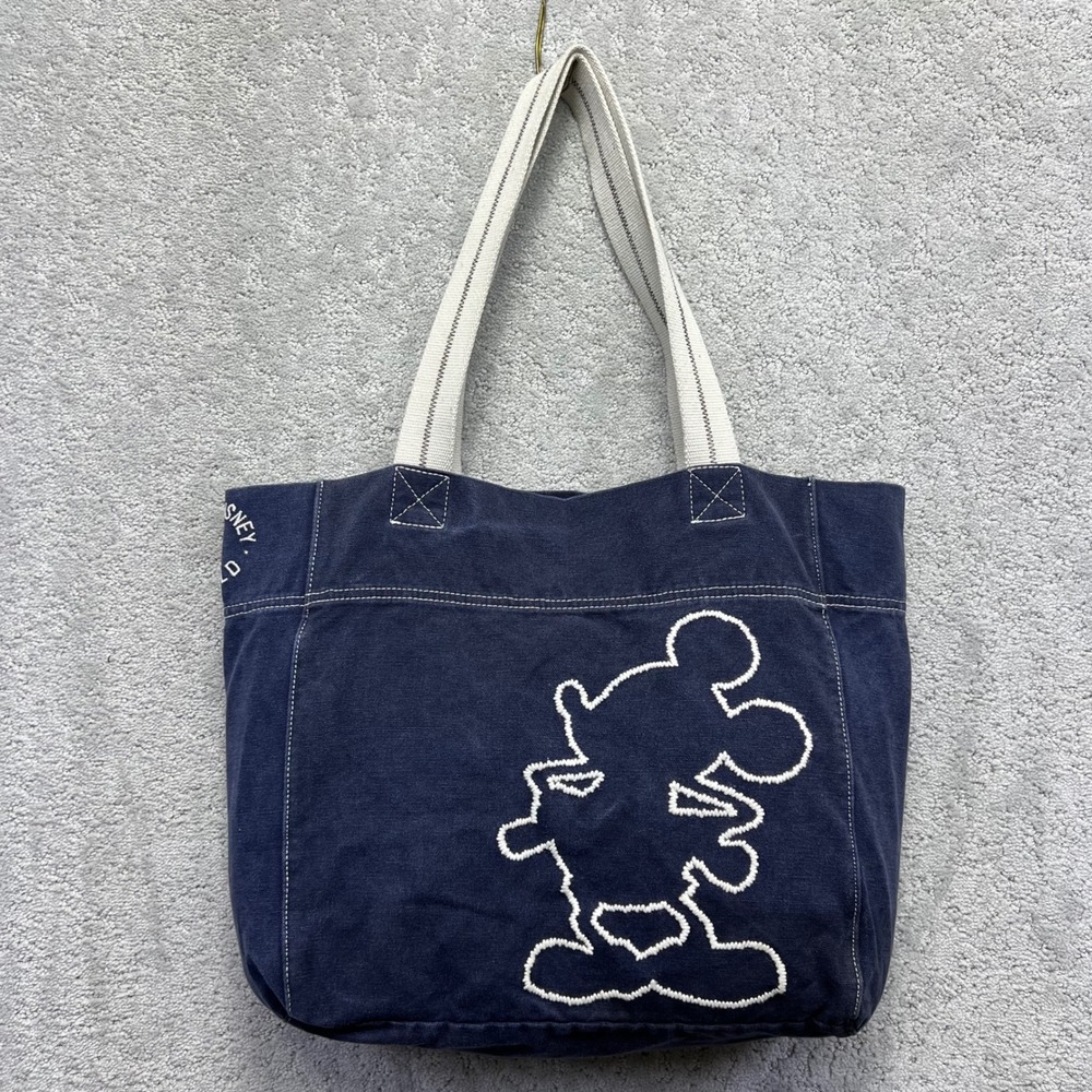 Walt Disney World Mickey Mouse Tote Bag Navy Blue Embroidered Travel Casual